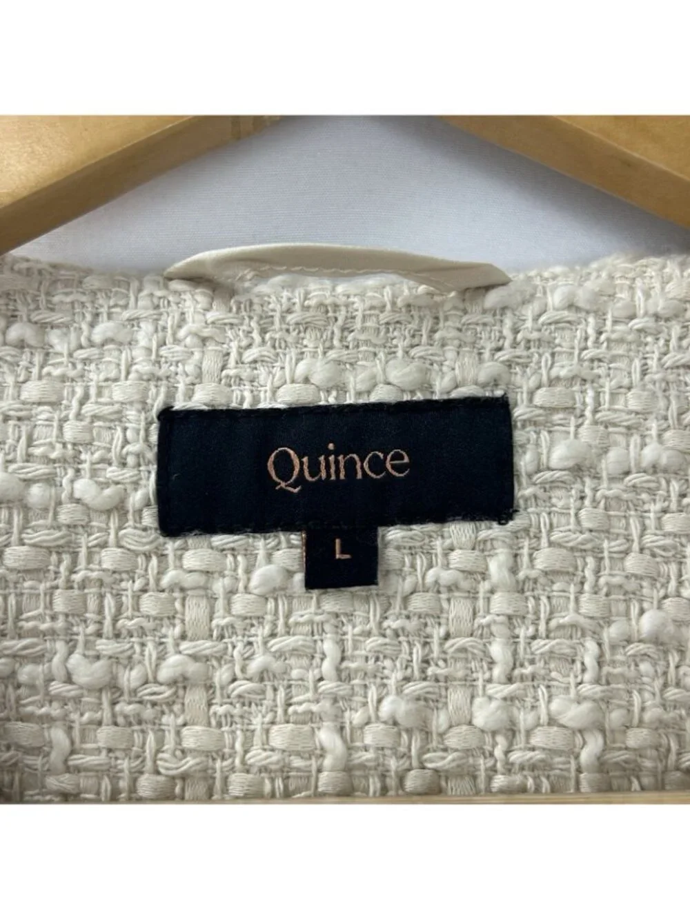 Quince Womens Size Large Stretch Tweed Collarless Jacket Ivory Coast Long Sleeve - Picture 5 of 16